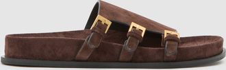Reiss Chocolate Suede Buckle-strap Slip-on Sandals, X11
