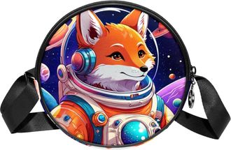 Generic Circle Crossbody Bag for Women, Fox Space Small Sling Bag Daypack with Zipper Adjustable Shoulder Straps Casual Ladies Girls Round Purse