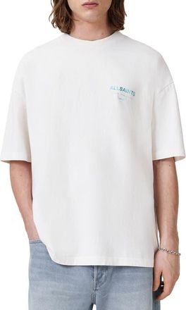 AllSaints Underground Oversize Graphic T-Shirt in Ashen White/Blue at Nordstrom, Size X-Large