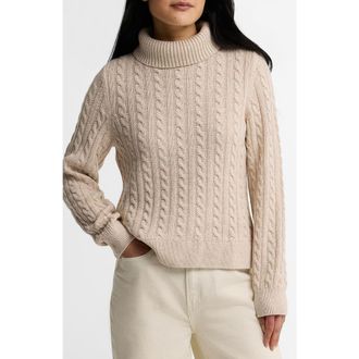 Barbour Ambleside Cable Knit Turtleneck Sweater in Oatmeal at Nordstrom, Size 10