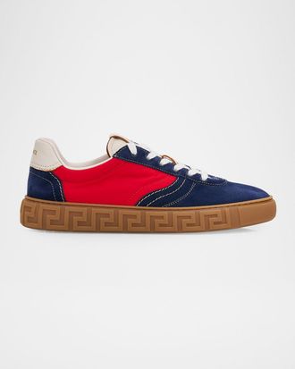 Versace Men & apos;s Greca-Sole Suede and Nylon Low-Top Sneakers