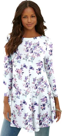 Roaman's Plus Size Boatneck Swing Ultra Drape Tunic Top in Ivory Medallion Vine at Nordstrom, Size 40
