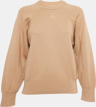 Sandro Beige Stretch Cotton Crewneck Sweater XS