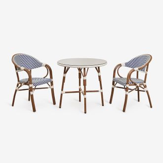 Sklum Sklum - Set De Mesa Redonda &Oslash;80 Cm Y 2 Sillas De Jard&iacute;n Apilables Con Reposabrazos En Aluminio Brielle Bistro