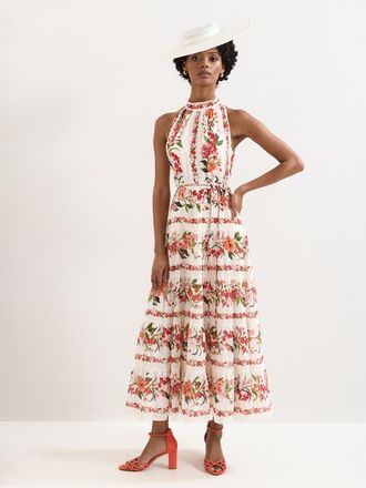 Phase Eight Nita Halter Neck Floral Dress in Cream at Nordstrom, Size 10