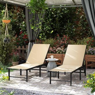 OUTSUNNY Sun Loungers Set of 2, 5-Level Reclining Sunbeds in Khaki | Size: 2 Pack