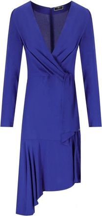 Elisabetta Franchi Midi Dresses, female, Blue, Size: XL Indigo Asymmetric Dress with Knot Detail