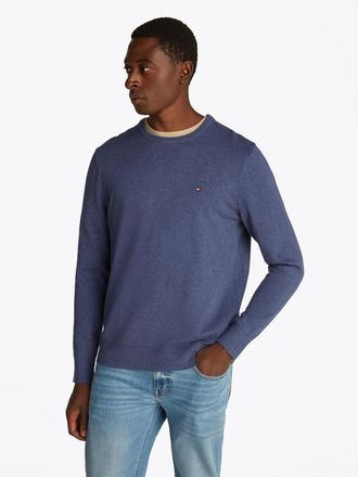 Tommy Hilfiger Rundhalspullover TOMMY HILFIGER ESSENTIAL COTTON CREW NECK, Herren, Gr. L, aegean sea heather, Strick, Obermaterial: 100% Baumwolle, regular fit, Rund