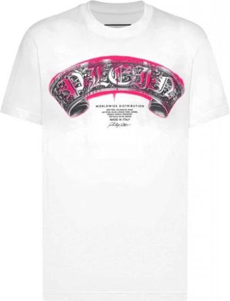 Philipp Plein Ronde Hals T-Shirt Neon Gothic Banner - Heren - T-shirts - Wit - L - Katoen - Tops