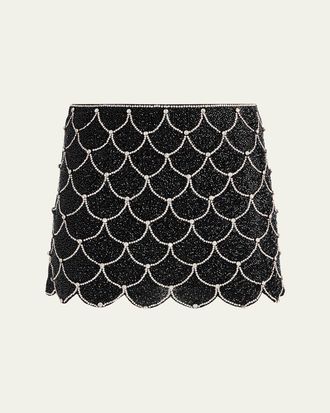 Alice & Olivia Rubi Embellished Scallop Micro Mini Skirt