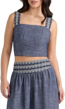 NVLT Embroidered Crop Top in Denim Blue at Nordstrom Rack, Size X-Large