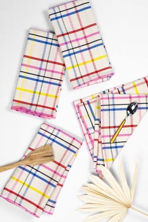 Archive New York Vera Plaid Handwoven Cotton Napkins, Set of 4 in White at Nordstrom, Size Small