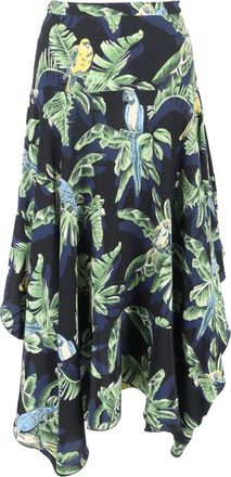 Stella McCartney Stella McCartney midi-rok met asymmetrische zoom en paradijsvogelprint in veelkleurige zijde