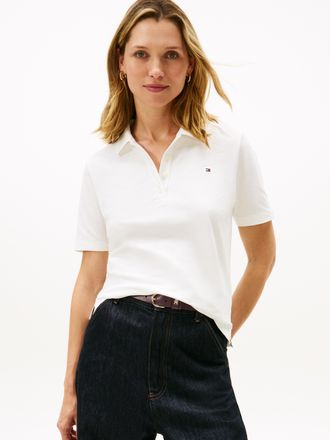 Tommy Hilfiger Poloshirt TOMMY HILFIGER Regular Fit Pique Premium Polo, Damen, Gr. XXL (44), weiss (optic wei&szlig;), Piqu&eacute;, Obermaterial: 96% Baumwolle, 4% Elasthan, uni
