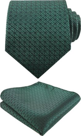 Alizeal Mens Business Regular Pattern Formal Tie and Hanky Unique Classic for Wedding Necktie Set, Dark Green