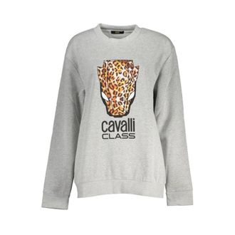 Cavalli Grijs Fleece Sweatshirt met Ronde Hals - Dames - Sweatshirts - Grijs - M - Katoen - Hoodies & sweatvesten