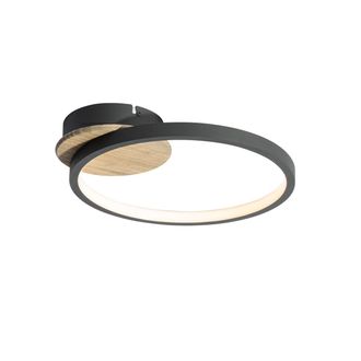 QAZQA Moderno Plaf&oacute;n Moderno Negro Con Madera Con Led Regulable En 3 Pasos - Alec /pl&aacute;stico Redonda Adecuado Para Led Max. 1 X 12 Watt - Qazqa