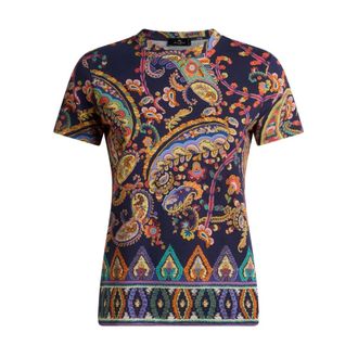 Etro Etro, T-Shirts, female, Multicolor, Size: S Cotton T-Shirt with Floral Paisley and Medallion Motif