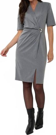 Esqualo Buckle Short Sleeve Dress In Light Grey Melange
