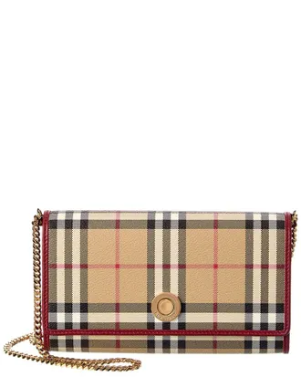Burberry Check E-Canvas & Leather Wallet On Chain
