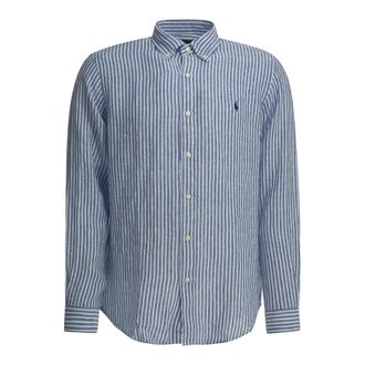 Polo Ralph Lauren Casual Shirts, male, Blue, Size: XL Striped Linen Shirt