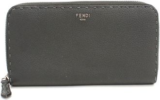 Fendi Gray Leather Long Wallet (Bi-Fold) (Pre-Owned)