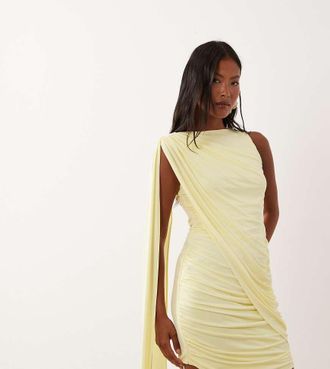 Tfnc Petite Vestito corto accollato aderente color limone con dettagli drappeggiati-Giallo