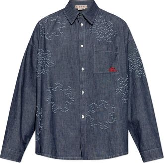 Marni Chambray Oversized Overhemd met Gerafeld Zonnemotief - Heren - Spijkeroverhemden - Blauw - M - Katoen - Overhemden