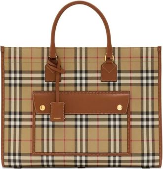 Burberry Tassen, Dames, Veelkleurig, ONE Size, Leer, Haymarket Check Tote Bag