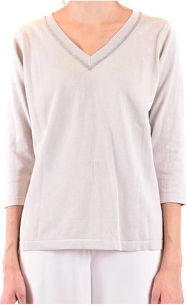 Fabiana Filippi Elegante Longsleeve Top - Dames - V-hals truien - Beige - M - Truien & Vesten
