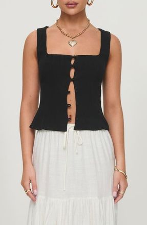 Princess Polly Zanda Keyhole Linen Blend Button-Up Tank in Black at Nordstrom, Size 12