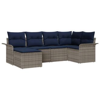 vidaXL Conjunto De Sof&aacute; De Jard&iacute;n Con Coj&iacute;n 6 Pcs Gris Rat&aacute;n Sint&eacute;tico Vidaxl