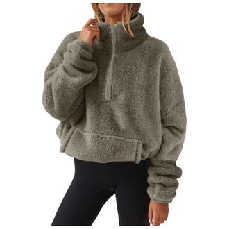 Generic Fleece Jacket Women Long Sleeve Stand Collar - half zip fleece women jacket Tunic Tops Jumpers Pullover - Tops Sweatshirts, Loose Fit Casual Fluffy Fa