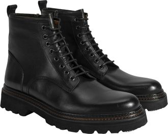 Desa Man Leather Ankle Boots - Lace-Up, Zip Detail, Flat Heel, Breathable | Black - 41