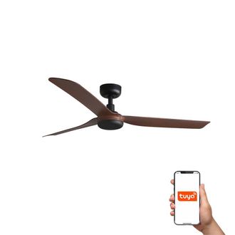 Netlighting Punt Medium 3 Blade Ceiling Fan Matt Black Walnut Tuya Smart System in Brown