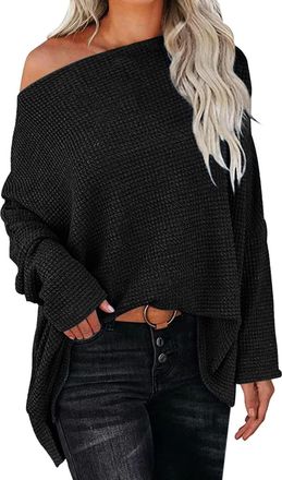 Generic Off The Shoulder Jumpers for Women Womens Off Shoulder Long Sleeve Oversized Pullover Sweater Knit Jumper Loose Tops Jumpers Women Sales Travel Essent