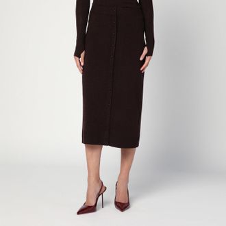 Victoria Beckham Brown Midi Skirt In Wool Blend