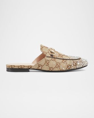 Gucci Princetown Crystal GG Canvas Mules