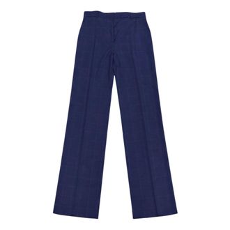 Max Mara Wide Trousers, female, Blue, Size: L Checked Wool Trousers