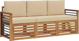 vidaXL Juegos De Sof&aacute;s 3 Uds. Natural Y Beige Madera De Acacia S&oacute;lida Vidaxl