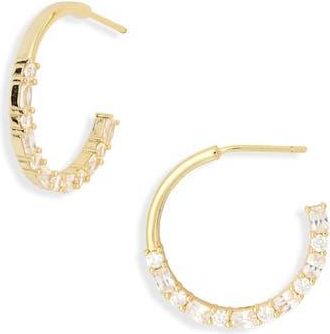 Argento Vivo Half Pav&eacute; Cubic Zirconia Hoop Earrings in Gold at Nordstrom Rack