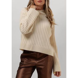 Modstr&ouml;m Geribbelde T-neck Trui - Dames - Coltruien - Beige - L - Truien & Vesten
