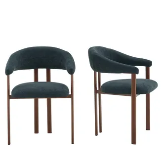 Urban Meuble Set de 2 sillas de lino negro, patas met&aacute;licas efecto nogal