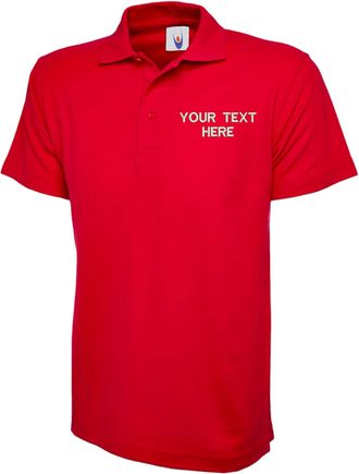 Generic Personalised Embroidered Your Text UC124 Polo Tshirt, Work Wear Any Text Uneek Olympic Polo Uniform Tee Top (Red, 3XL, 3X_l)