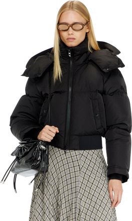 Diesel Wrinkled-nylon down puffer jacket with detachable hood - Winter Jackets - Woman - Black