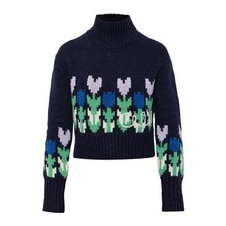 Chlo&eacute; Maglione Dolcevita in Lana con Motivo Floreale - - Knitwear - Donna - Blu - L