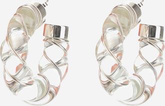 Bottega Veneta Womens Hoop Earrings Twist Silver Glass