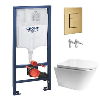 GROHE Pack Wc Suspendido Con Bastidor Grohe Rapid Sl + Pulsador Skate Oro Cepillado + Inodoro Orion Tornado 3.0