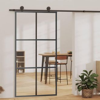 Berkfield Home Sliding Door with Hardware Set ESG Glass&Aluminium 102x205 cm in Black