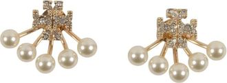 Tory Burch Accessoires, Dames, Veelkleurig, ONE Size, Tweed, Kira Pearl Front-Back Earring